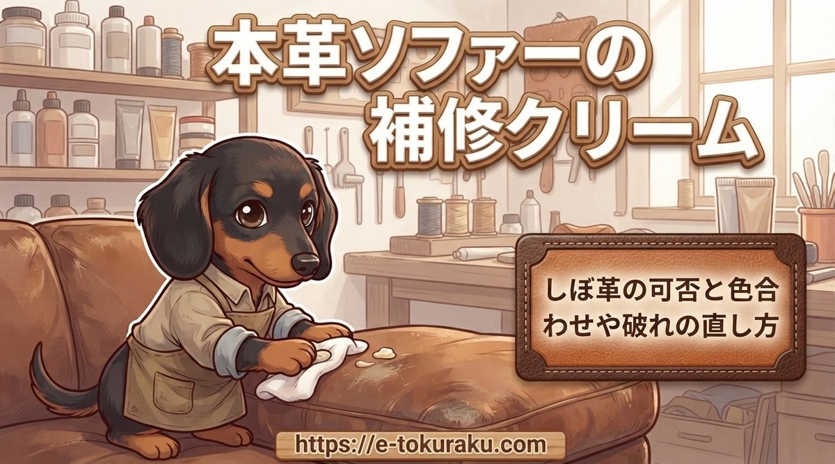 【本革ソファーの補修クリーム】しぼ革の可否と色合わせや破れの直し方