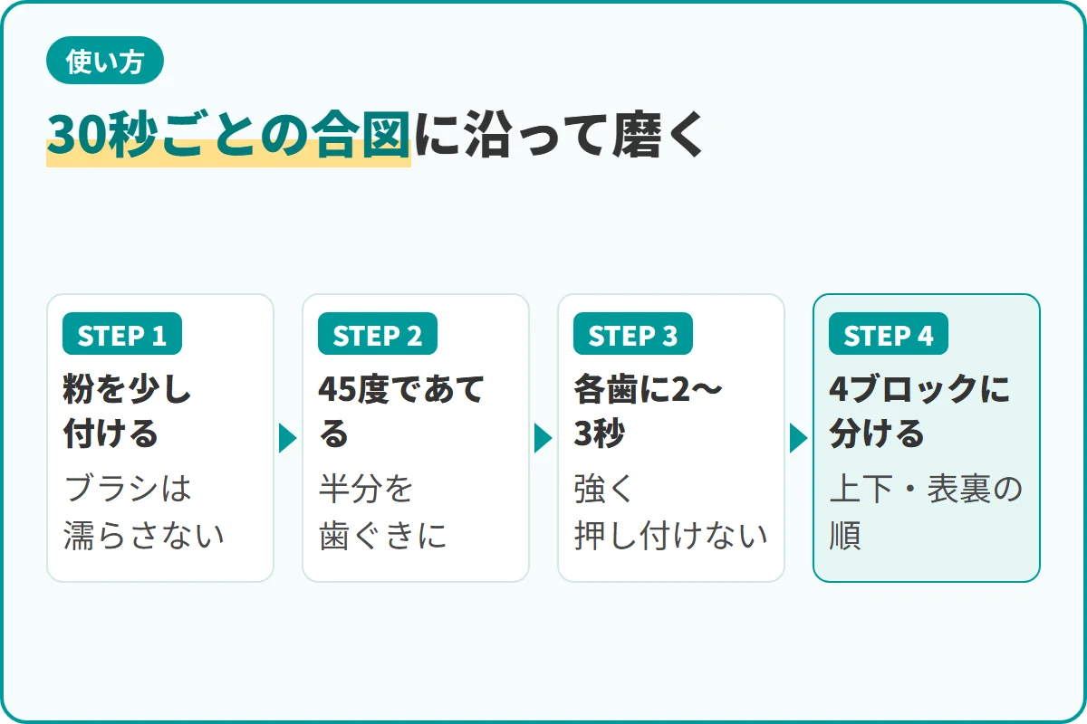 30秒ごとの合図に沿って磨く