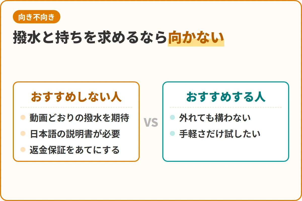 撥水と持ちを求めるなら向かない