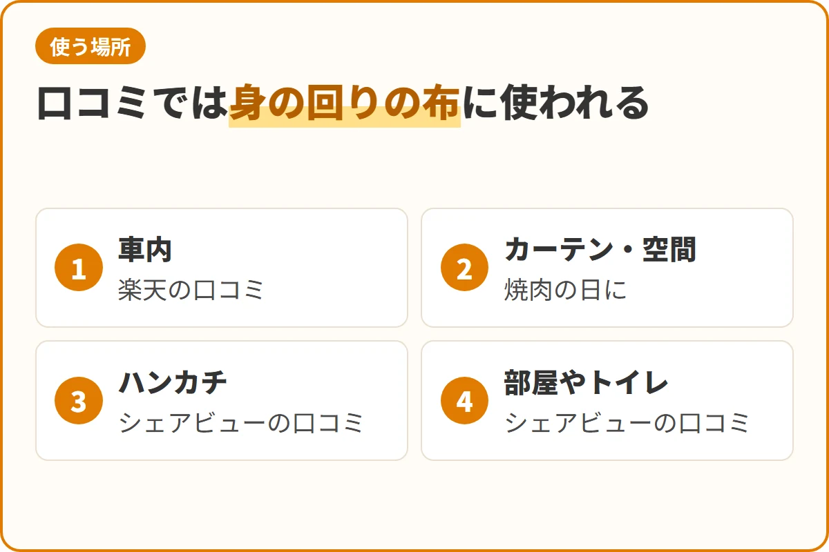 口コミでは身の回りの布に使われる